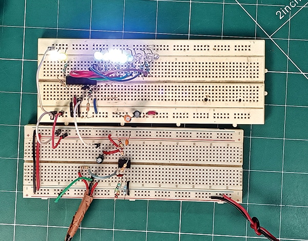 Breadboard LED circuit prototype
